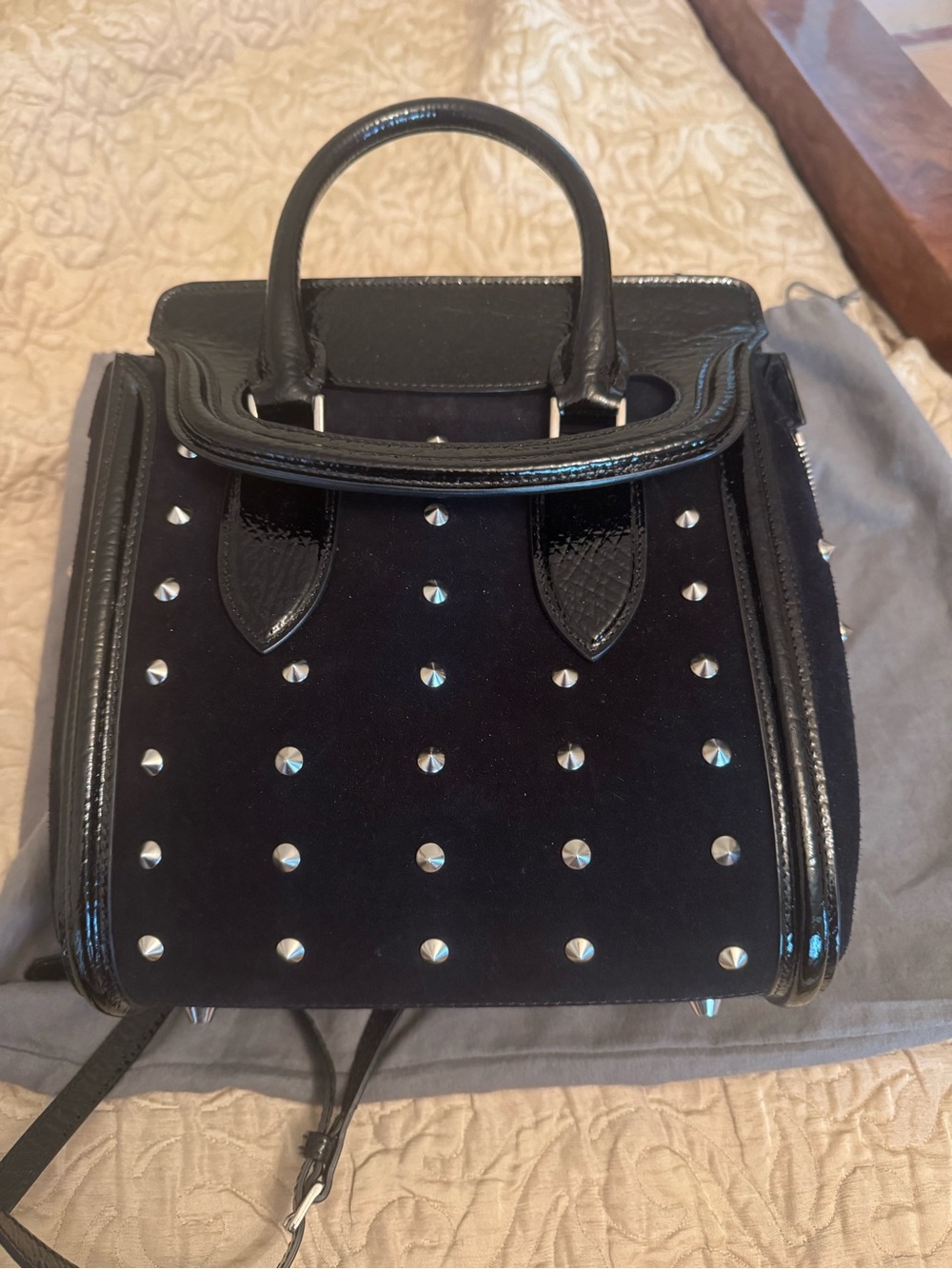 Alexander McQueen Black Studded Velvet Backpack